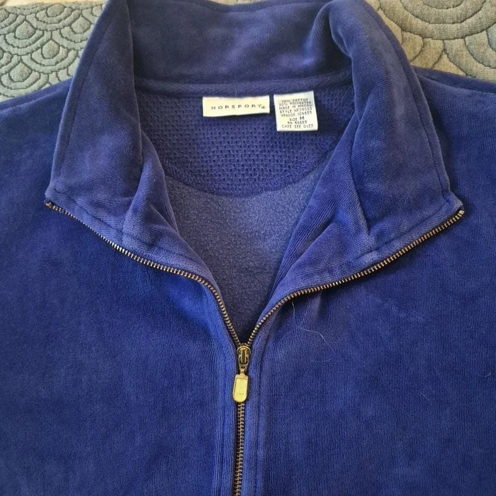 Norsport 90's Vintage Royal Blue Velour Track Jacket Women's Medium‎